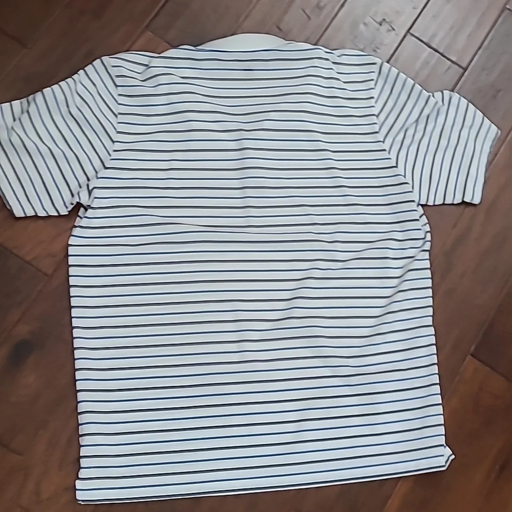 Adidas White with Blue, Black & Grey Stripes Polo style shirt size XL